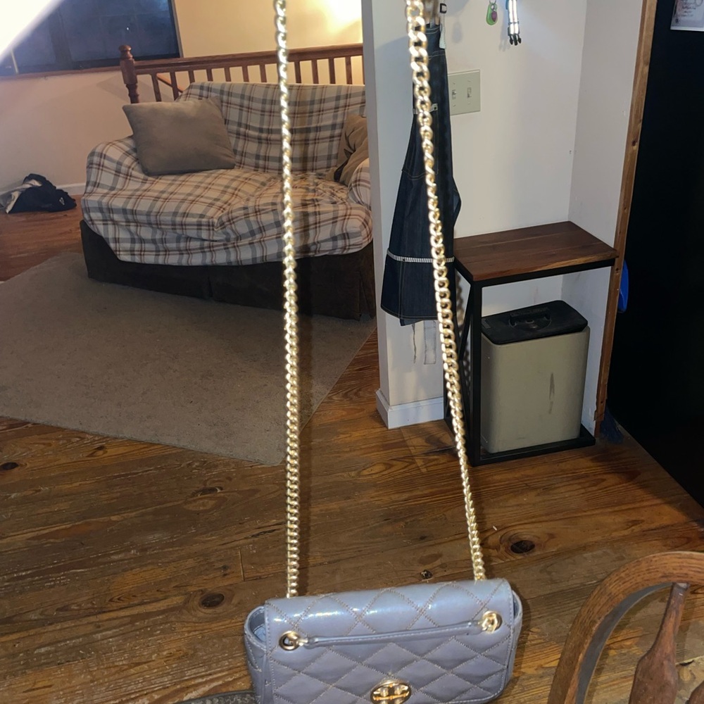 Tory Burch Gray/Tan Quilted Chain Shoulder Bag